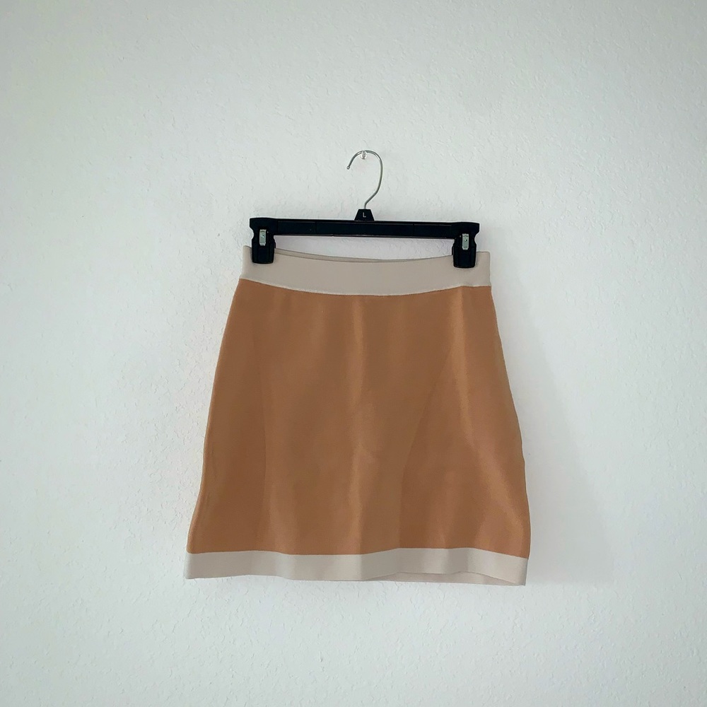 Aritzia Babaton Sculpt Knitted Tan White Stripe S Mini Skirt
